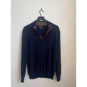 Tasso Elba Sweater  Mens XL Quarter Button Navy Blue‎ Knit Pullover Casual